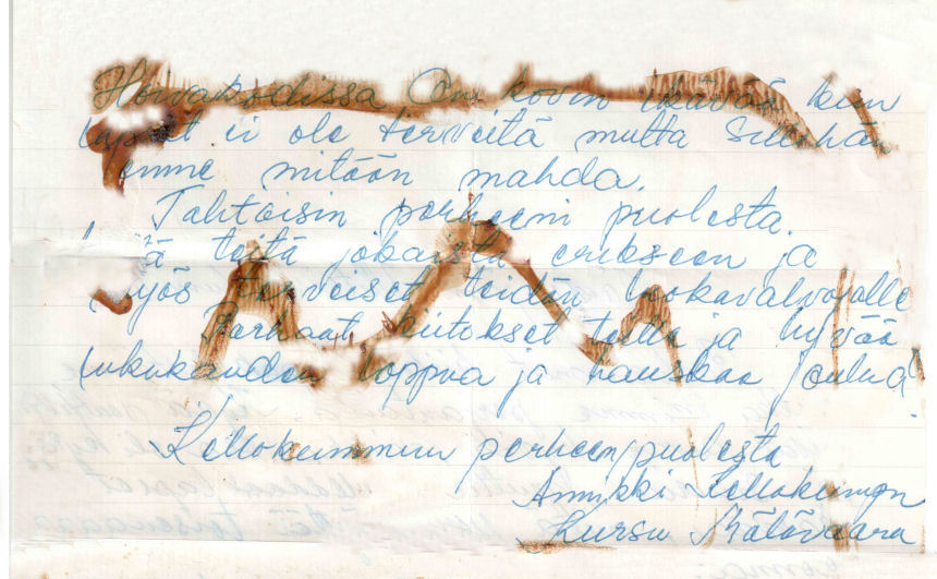 kiitoskirje M�l�vaarasta 3.12.1963