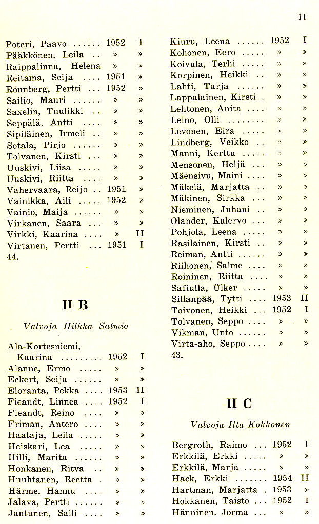 Oppilasluettelo 1953-54 sivu 3