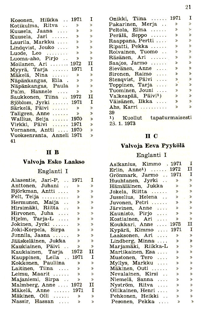 Oppilasluettelo 1972-73 sivu 3