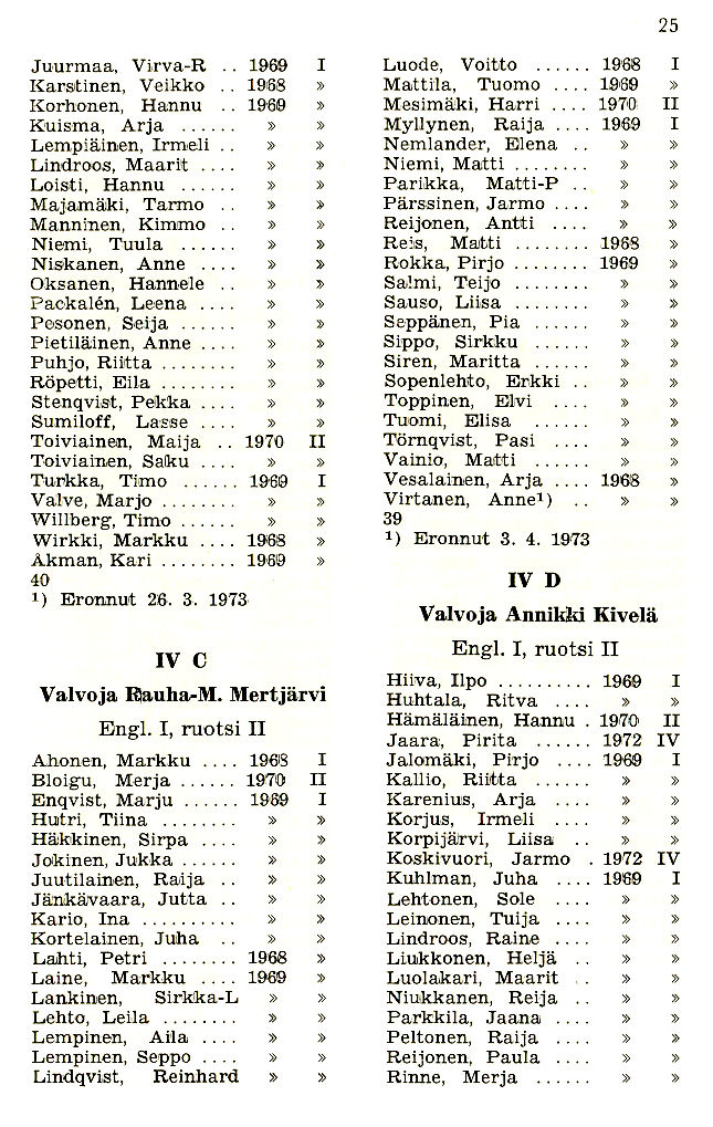Oppilasluettelo 1972-73 sivu 7