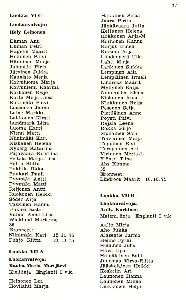 Oppilasluettelo 1975-76 sivu 13