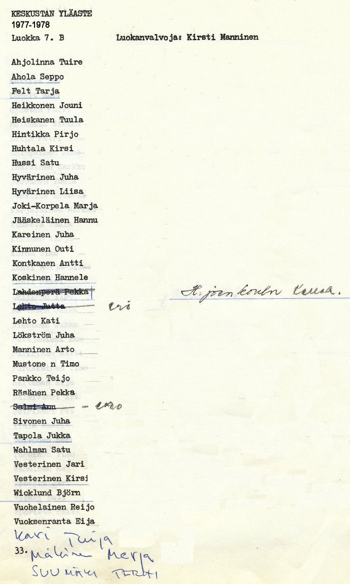 Oppilasluettelo yl�aste 1977-78 sivu 2