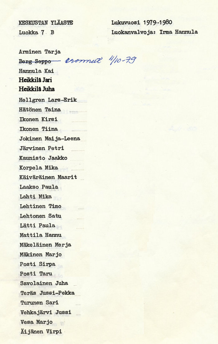 Oppilasluettelo yl�aste 1979-80 sivu 2