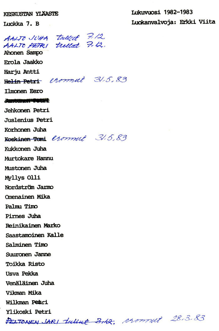 Oppilasluettelo yl�aste 1982-83 sivu 2