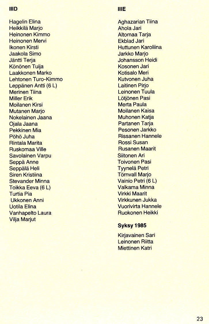 Oppilasluettelo 1985-86 sivu 10