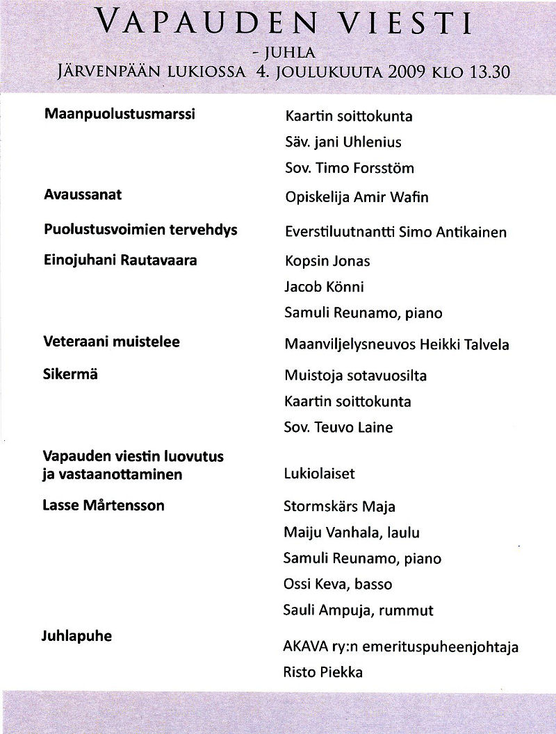 Itsen�isyysjuhlan ohjelma