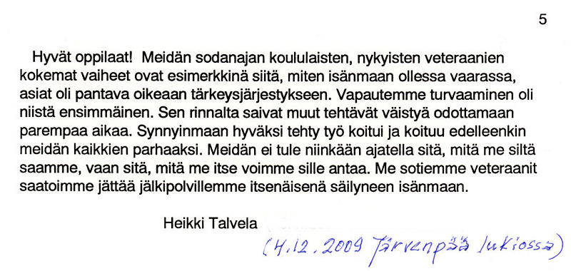 Heikki Talvelan puhe lukion itsenaisyysjuhlassa 4.12.2009