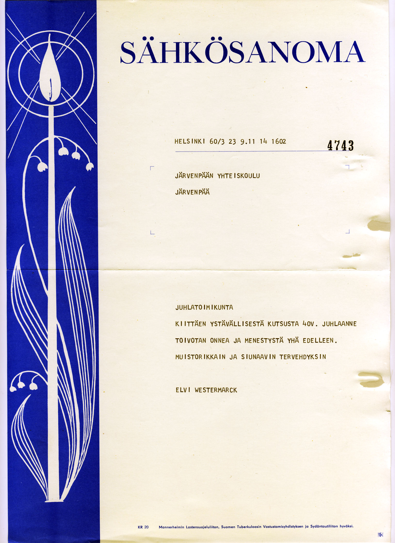 Elvi Westermarckin onnittelus�hke