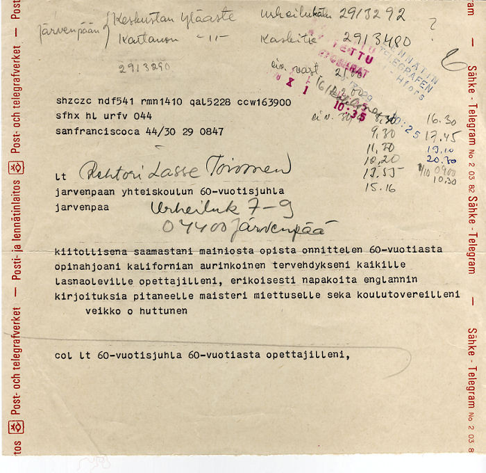 Onnittelus�hke San Fransiscosta