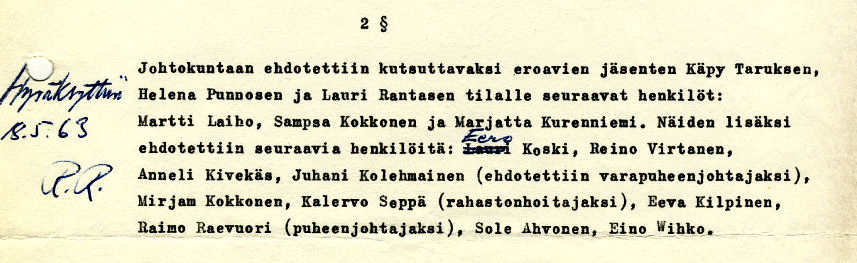 pykälä 2 johtokunta 10.3.1963