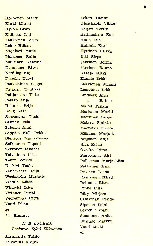 Oppilasluettelo 1952-53 sivu 3