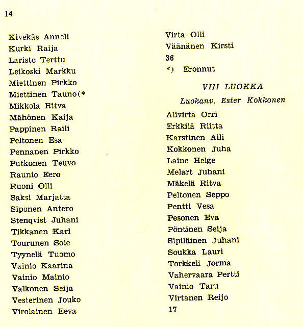 Oppilasluettelo 1952-53 sivu 8