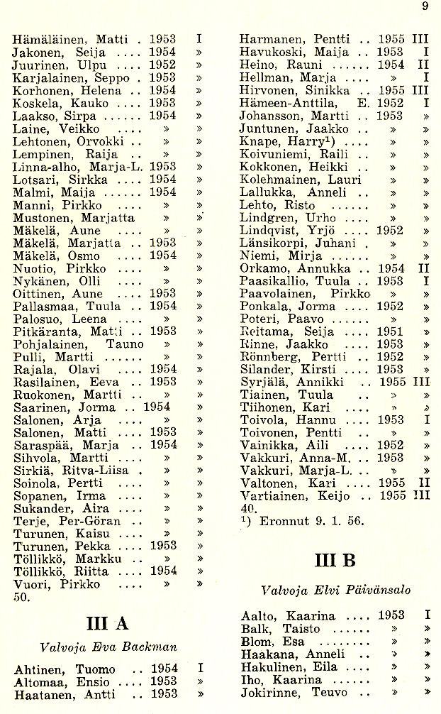 Oppilasluettelo 1956-57 sivu 3