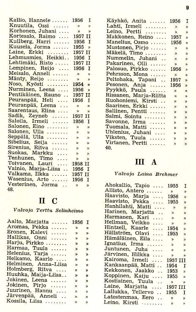 Oppilasluettelo 1957-58 sivu 3