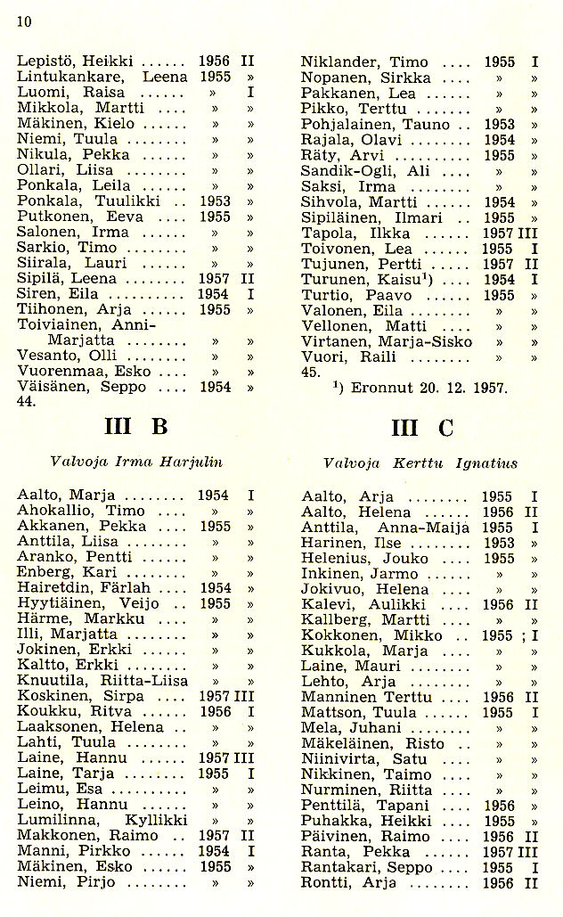 Oppilasluettelo 1957-58 sivu 4