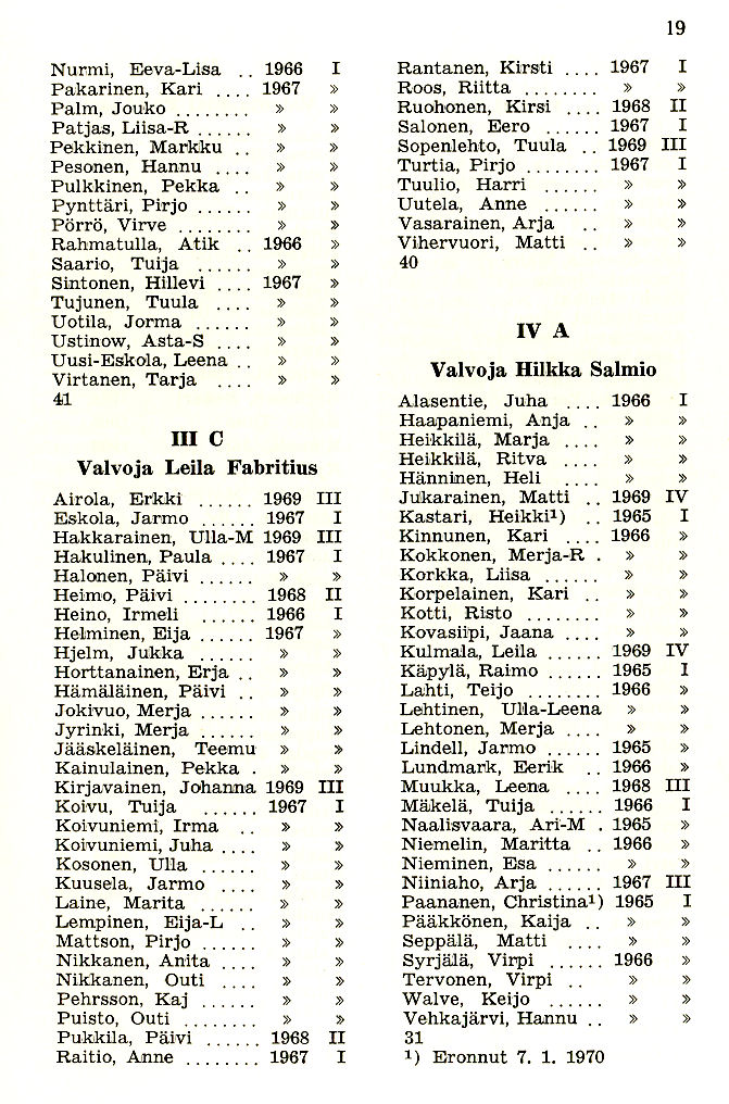 Oppilasluettelo 1969-70 sivu 5