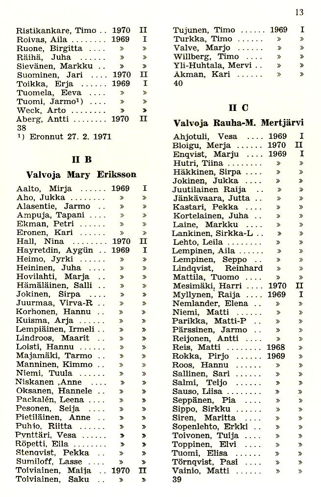 Oppilasluettelo 1970-71 sivu 3