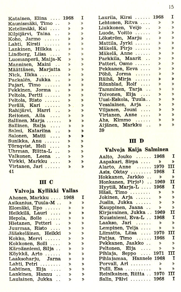 Oppilasluettelo 1970-71 sivu 5