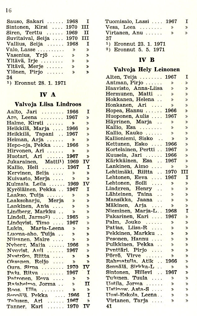 Oppilasluettelo 1970-71 sivu 6