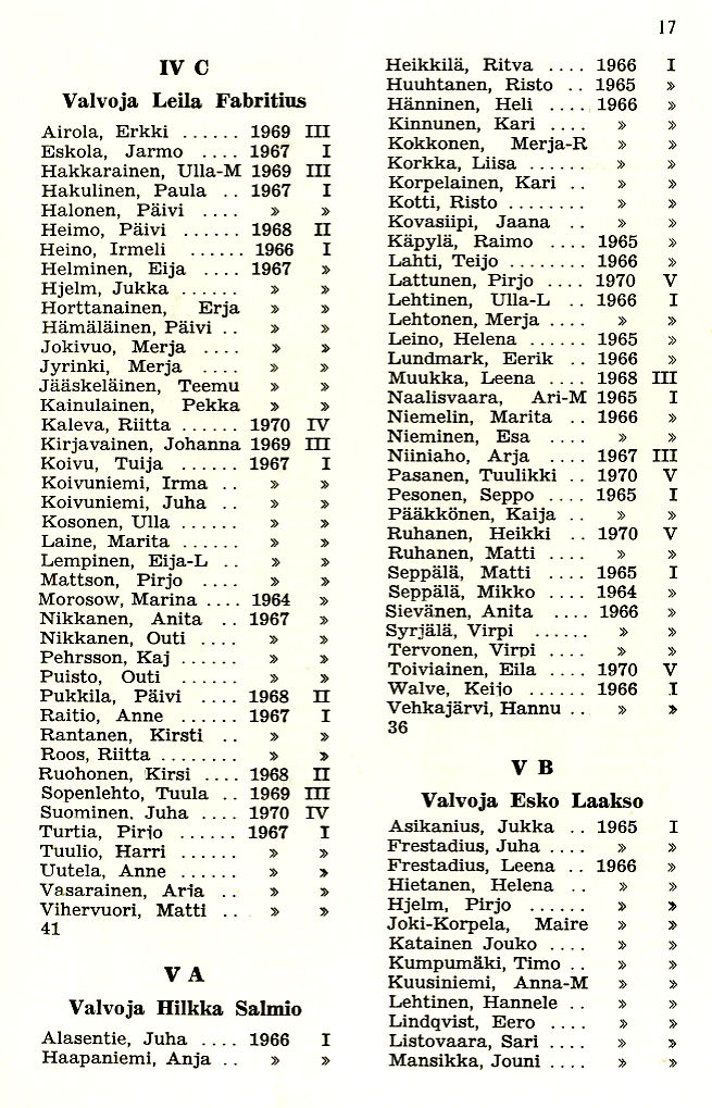 Oppilasluettelo 1970-71 sivu 7