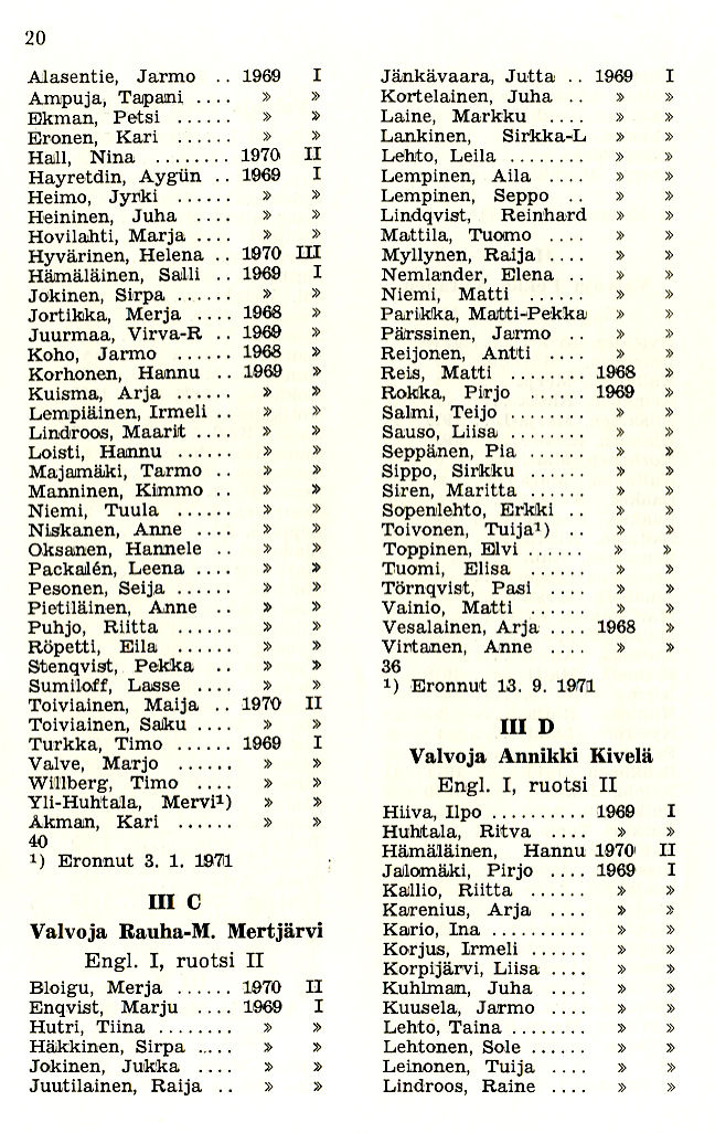 Oppilasluettelo 1971-72 sivu 5