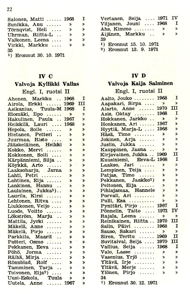 Oppilasluettelo 1971-72 sivu 7