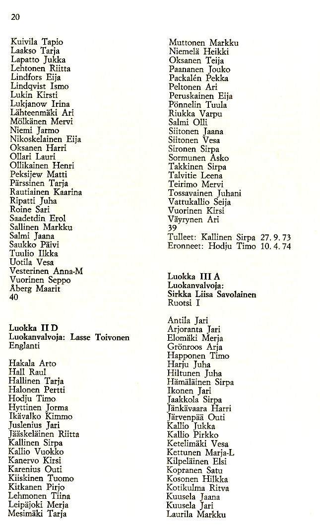 Oppilasluettelo 1973-74 sivu 4