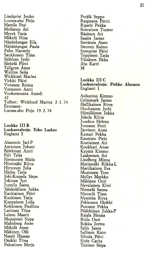 Oppilasluettelo 1973-74 sivu 5