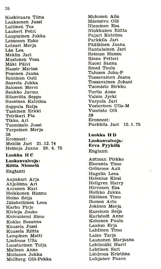 Oppilasluettelo 1974-75 sivu 4