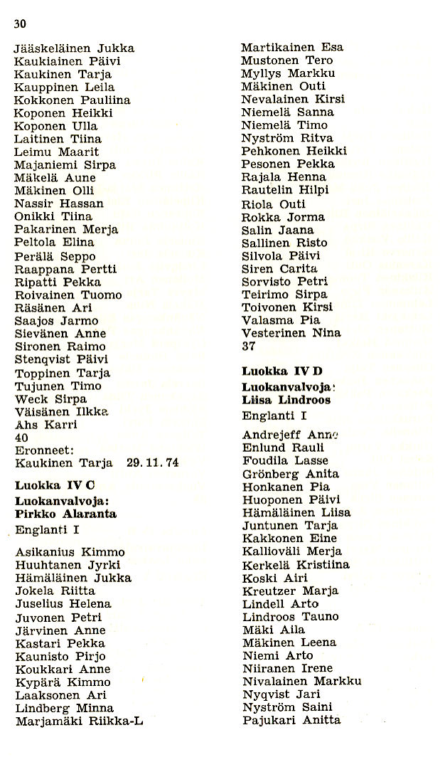 Oppilasluettelo 1974-75 sivu 8
