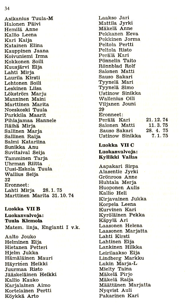 Oppilasluettelo 1974-75 sivu 12