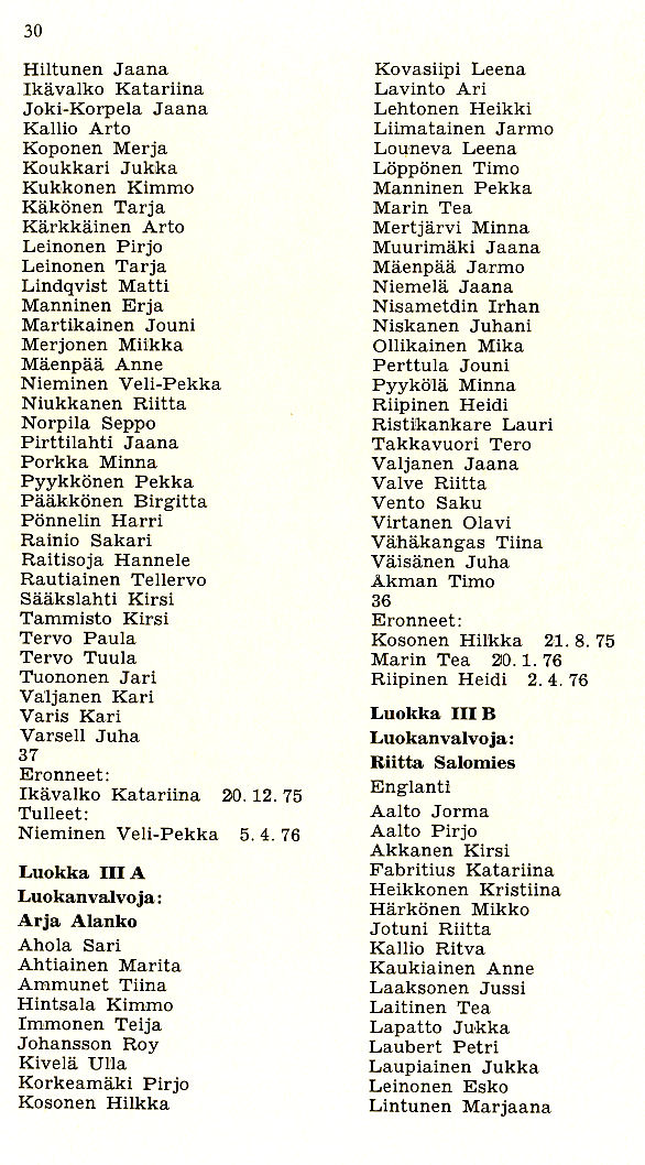 Oppilasluettelo 1975-76 sivu 6