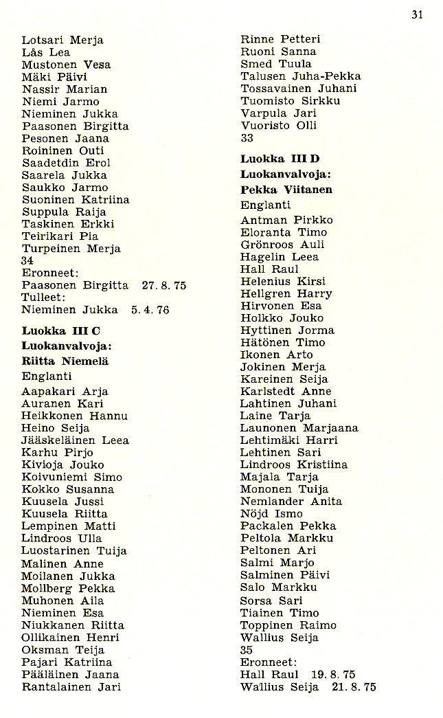 Oppilasluettelo 1975-76 sivu 7