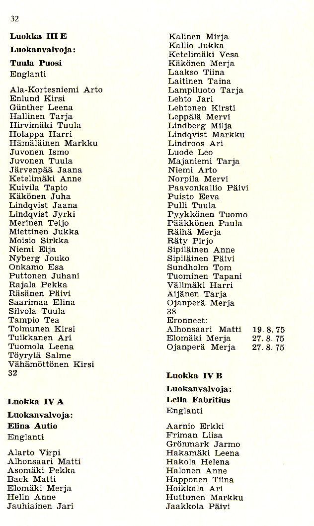 Oppilasluettelo 1975-76 sivu 8