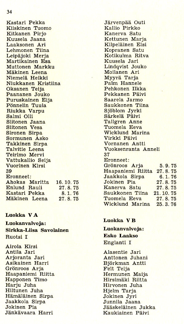 Oppilasluettelo 1975-76 sivu 10