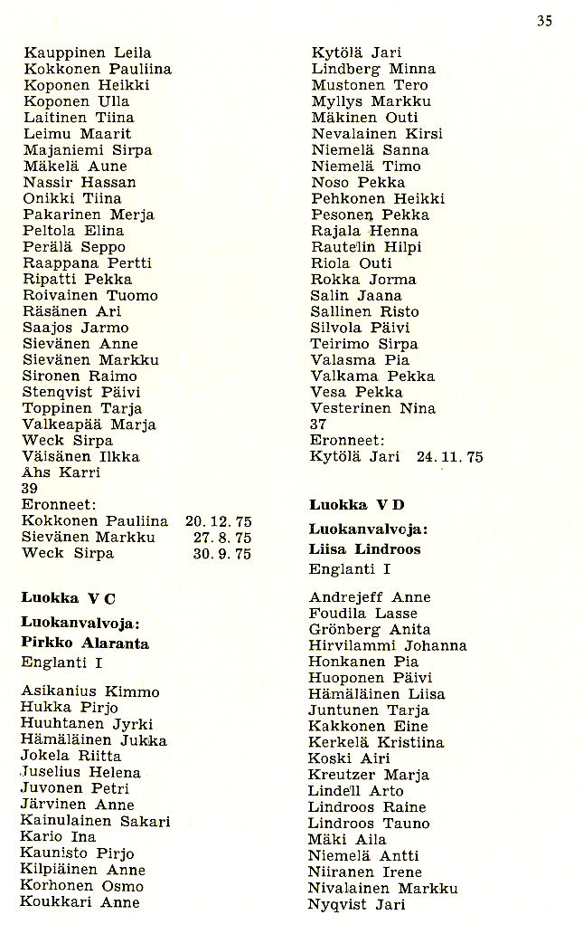 Oppilasluettelo 1975-76 sivu 11