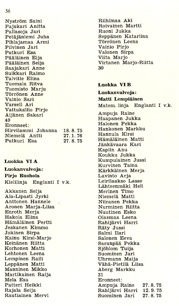 Oppilasluettelo 1975-76 sivu 12