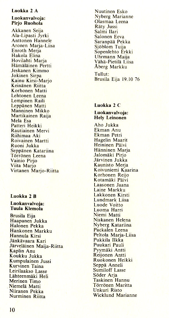 Oppilasluettelo 1976-77 sivu 2