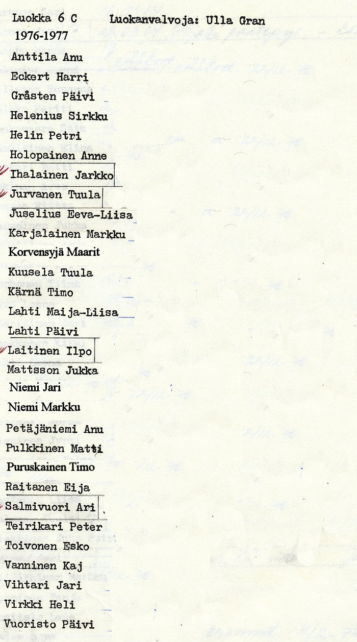 Oppilasluettelo yl�aste 1976-77 sivu 3