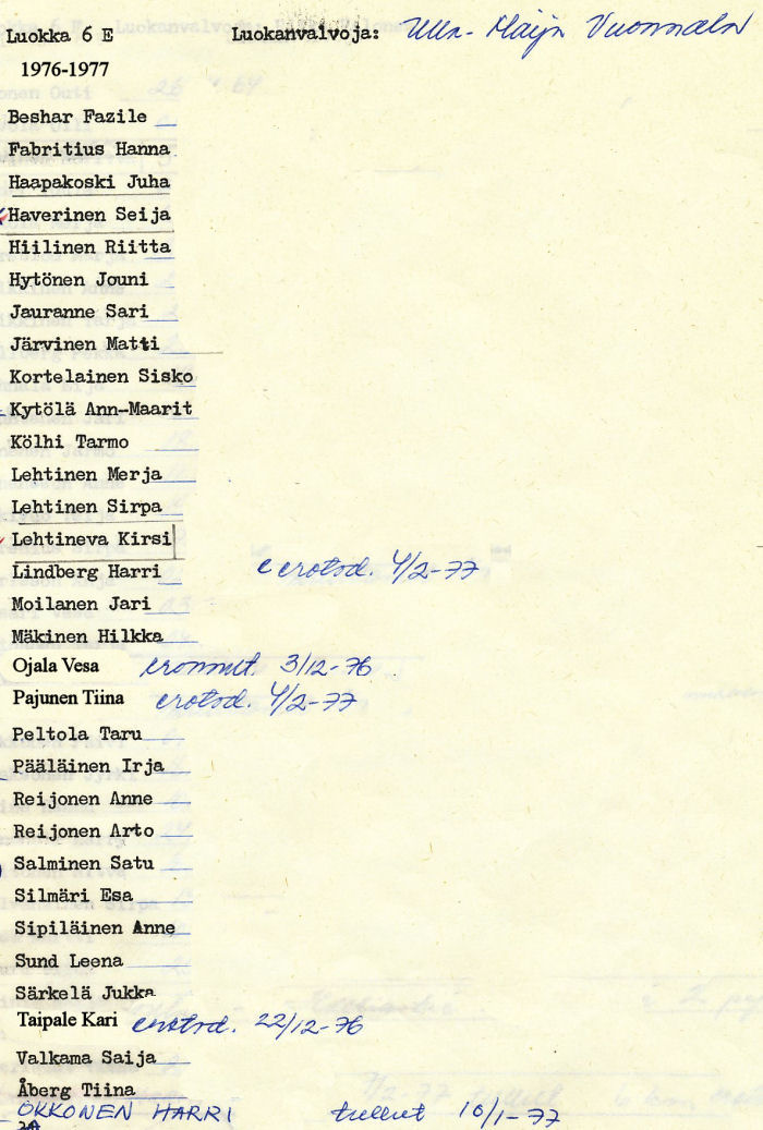 Oppilasluettelo yl�aste 1976-77 sivu 5