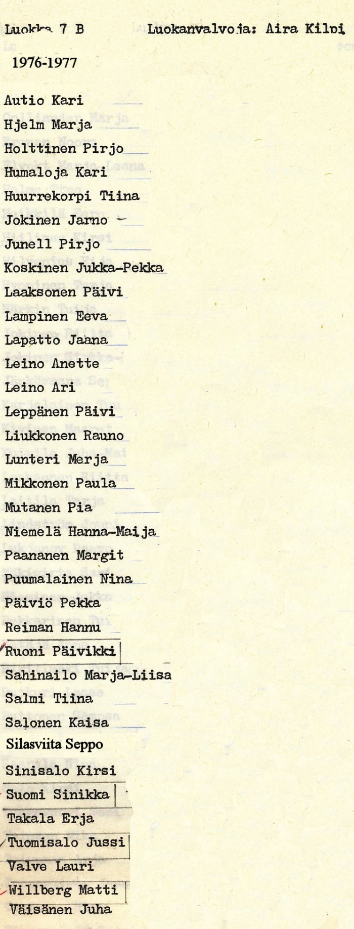 Oppilasluettelo yl�aste 1976-77 sivu 9