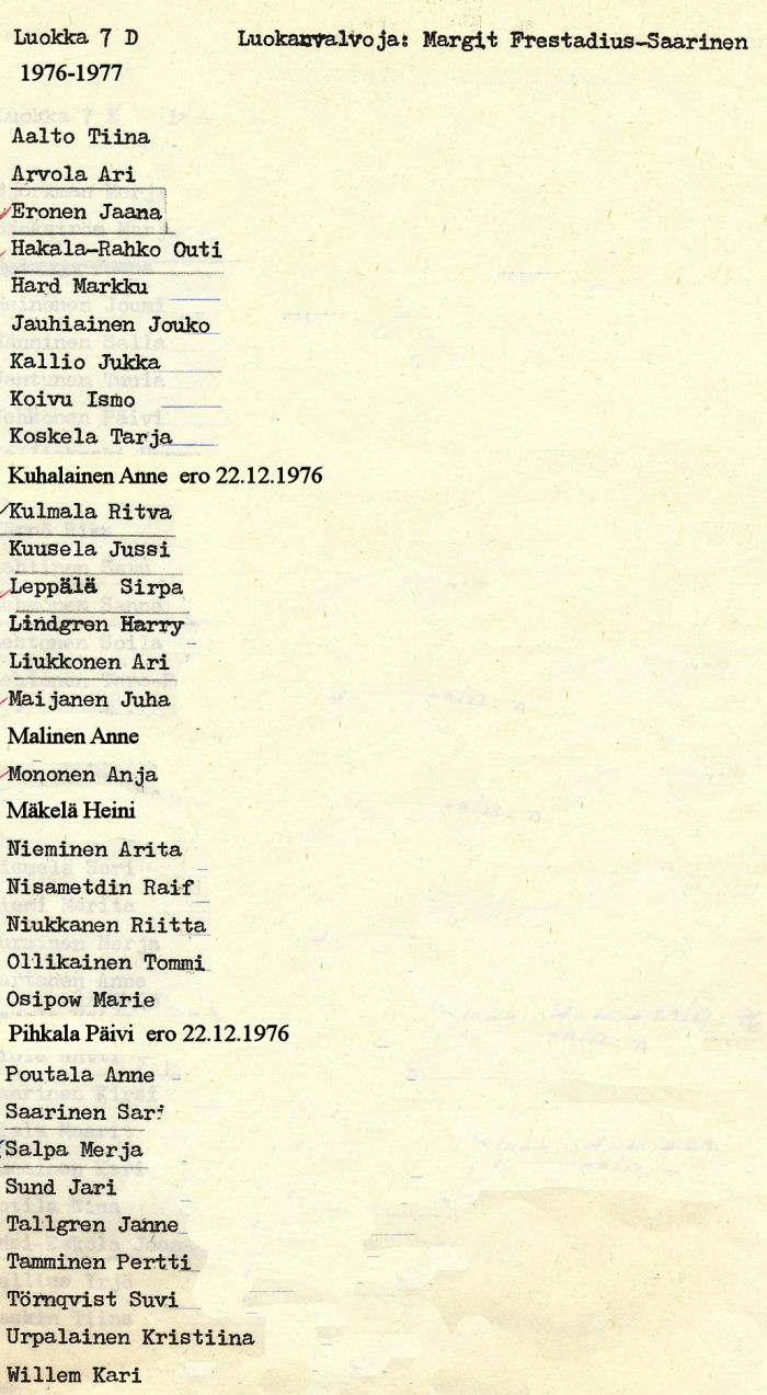 Oppilasluettelo yl�aste 1976-77 sivu 11