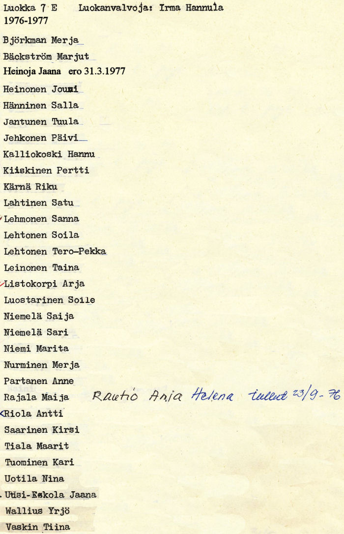Oppilasluettelo yl�aste 1976-77 sivu 12