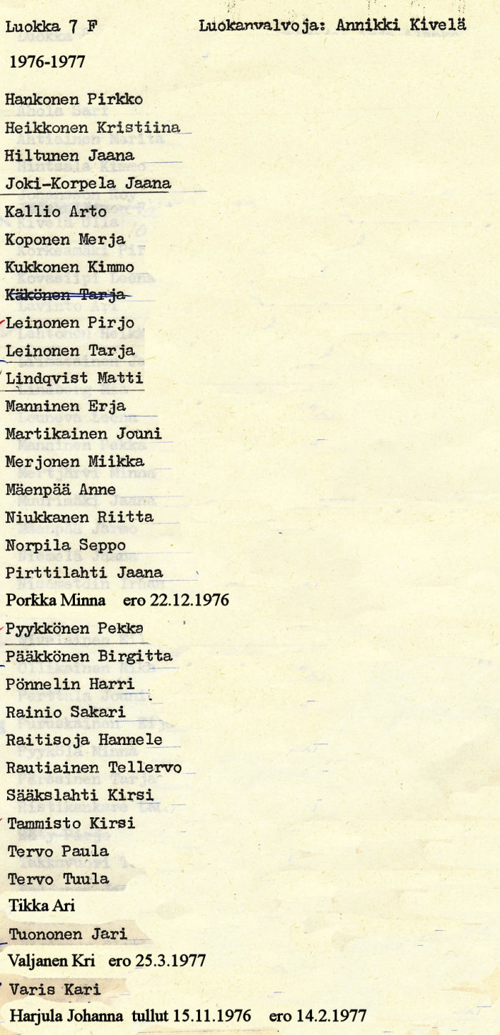 Oppilasluettelo yl�aste 1976-77 sivu 13