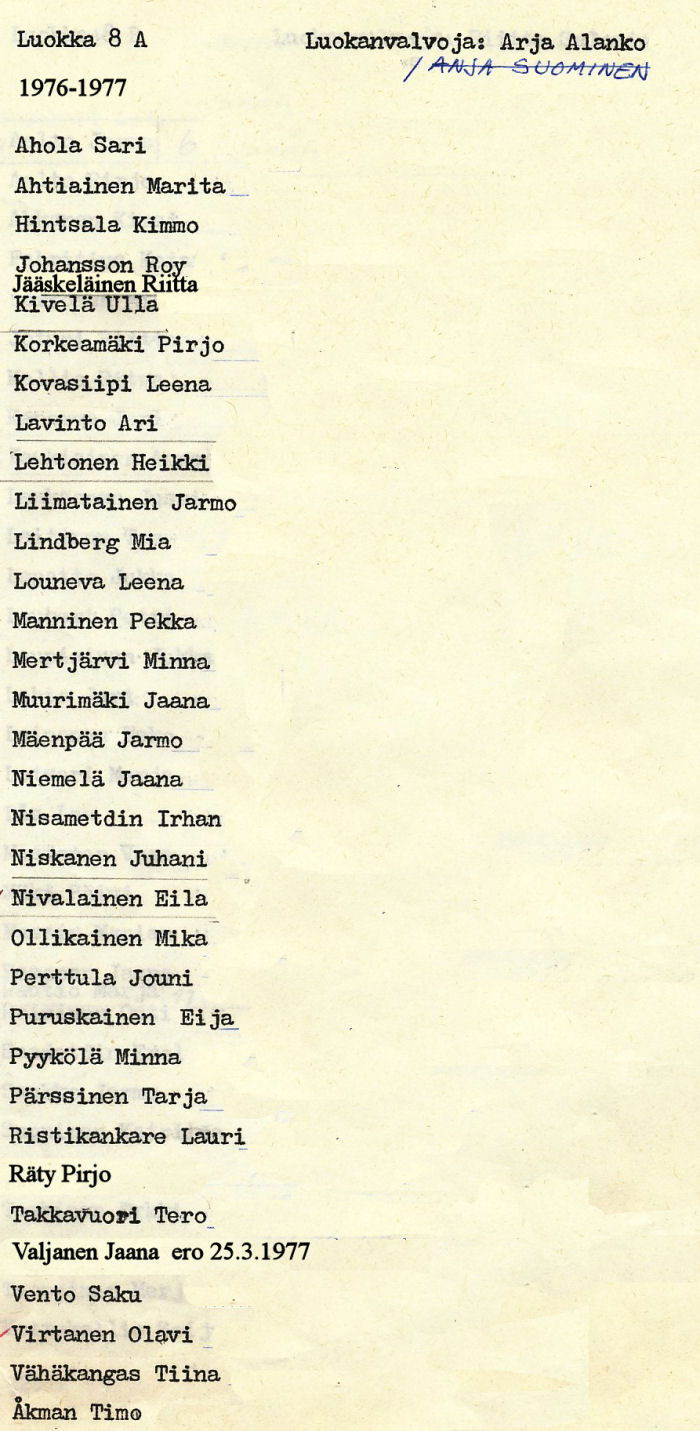 Oppilasluettelo yl�aste 1976-77 sivu 14