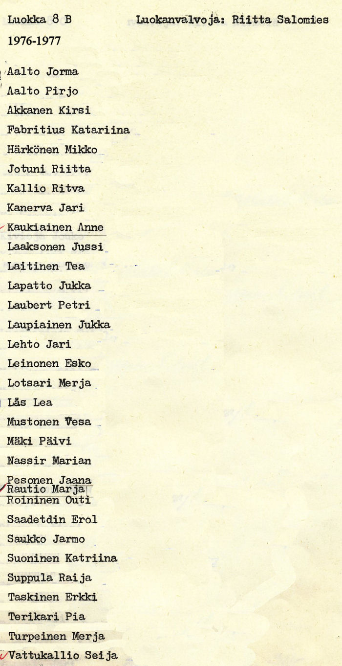 Oppilasluettelo yl�aste 1976-77 sivu 15