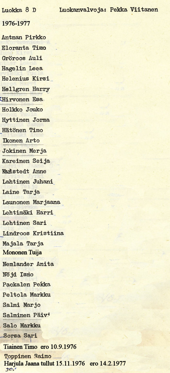 Oppilasluettelo yl�aste 1976-77 sivu 17