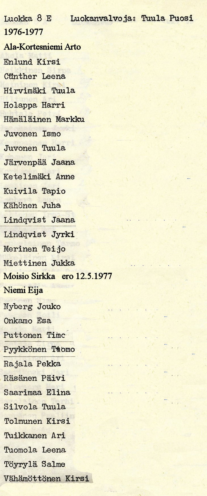 Oppilasluettelo yl�aste 1976-77 sivu 18