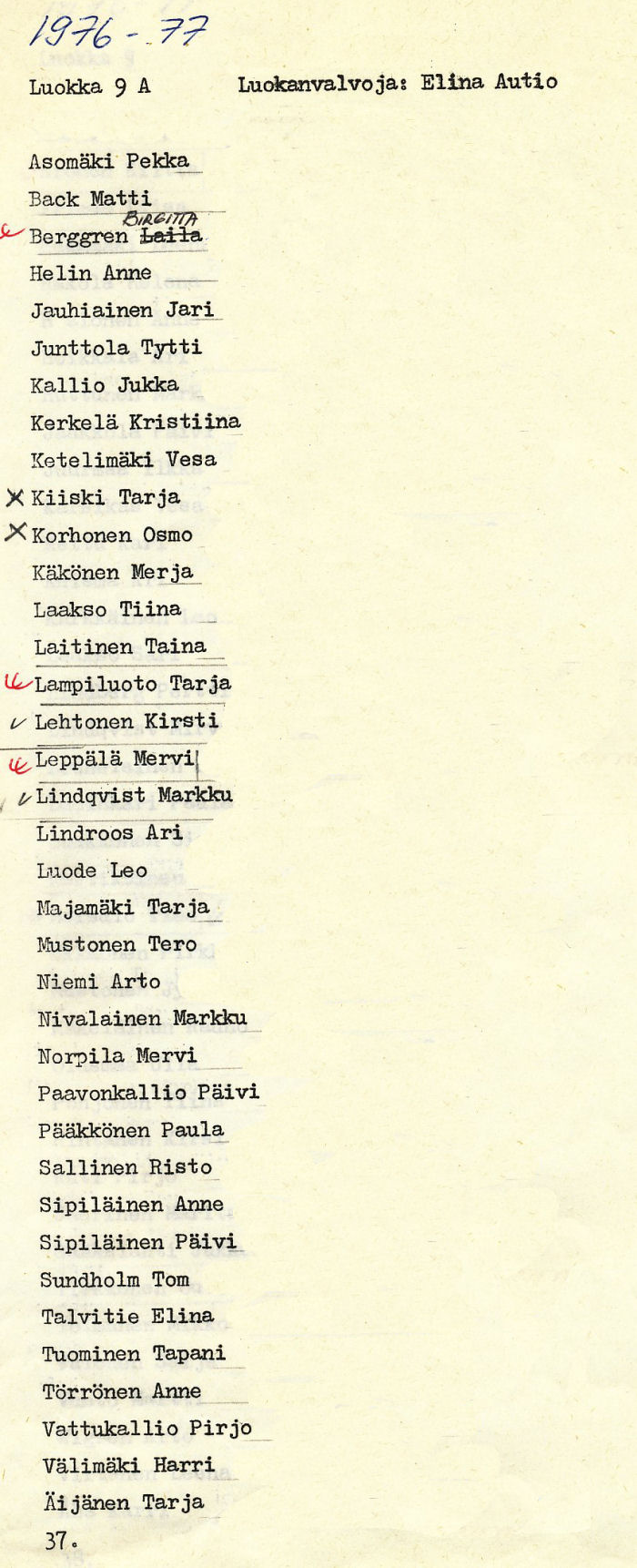 Oppilasluettelo yl�aste 1976-77 sivu 19