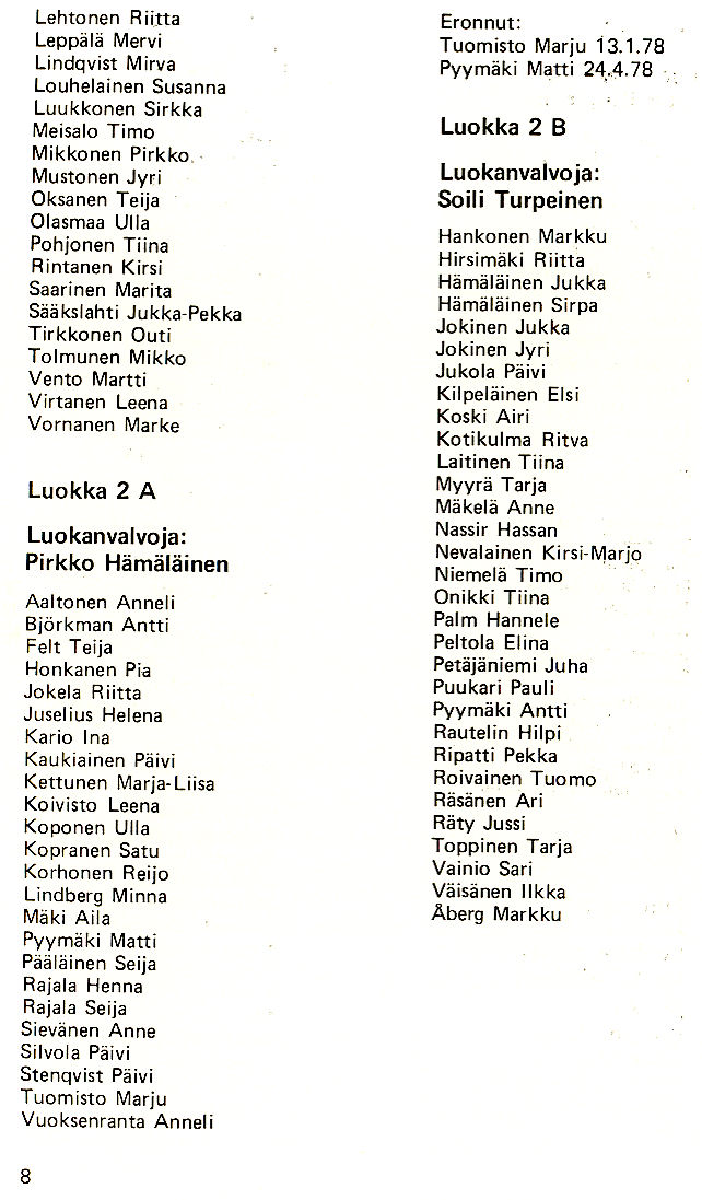 Oppilasluettelo 1977-78 sivu 2